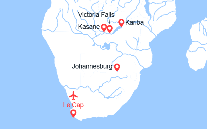 Carte itinéraire croisière Afrique Australe : Expérience inédite aux confins du monde avec pré-programme au Cap de Bonne Espérance (14Z)