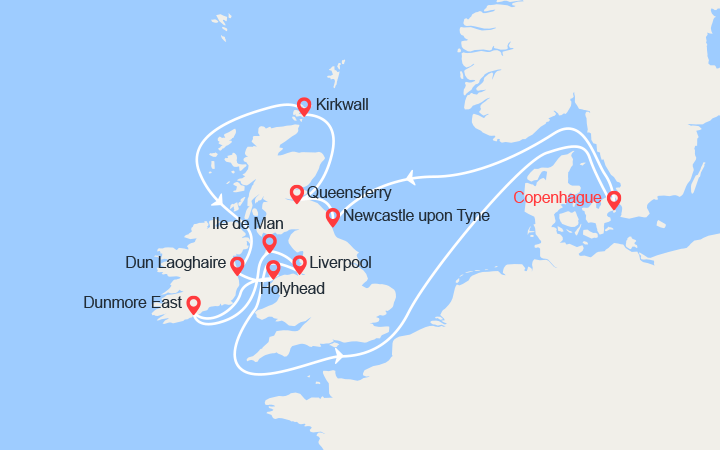 Carte itinéraire croisière Angleterre, Ecosse & Irlande,