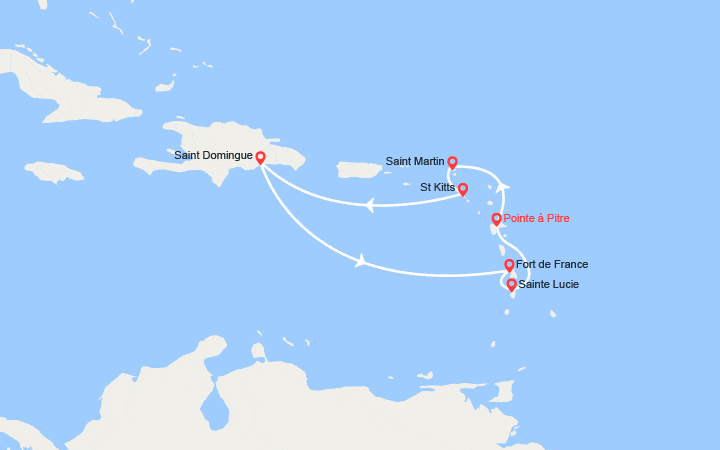 Carte itinéraire croisière Antilles, Rép. Dominicaine