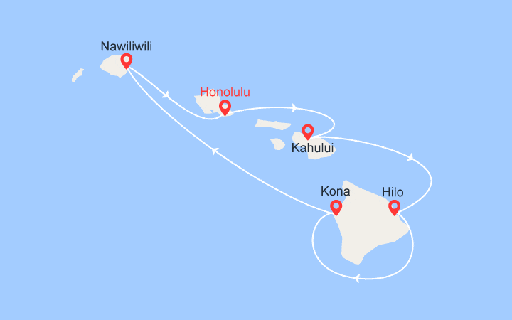 Carte itinéraire croisière Au coeur des îles Hawaï