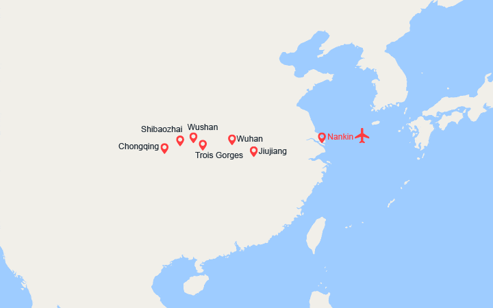 Carte itinéraire croisière Au fil du Yangtsé, de Shanghai à Chongqing