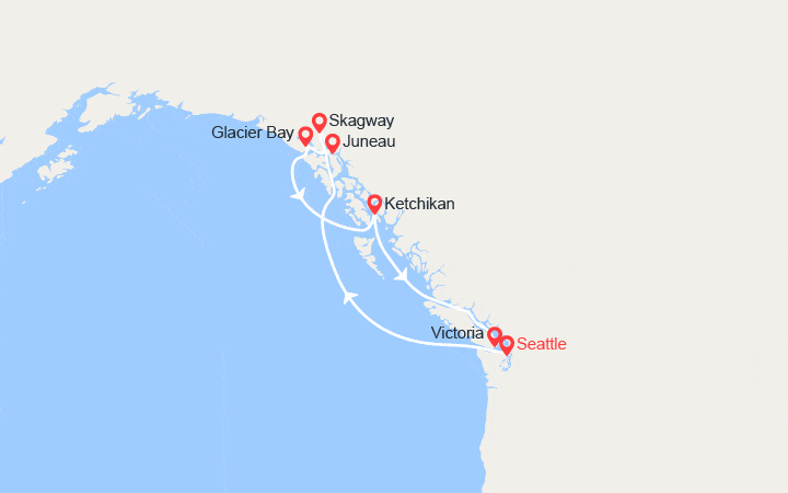 Carte itinéraire croisière Aventures en Alaska