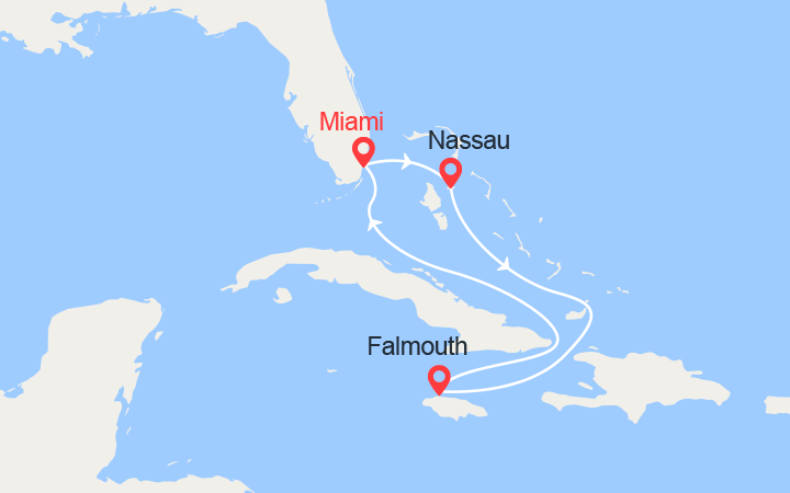 Carte itinéraire croisière Bahamas et Jamaïque