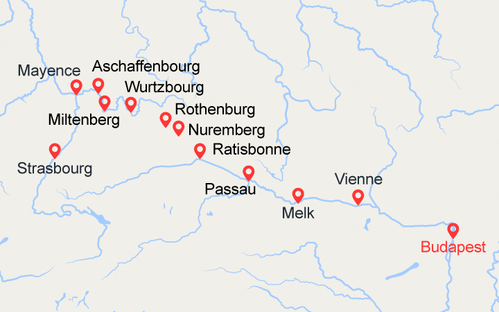 Carte itinéraire croisière De Budapest à Strasbourg, une croisière transeuropéenne (BUS_PP)