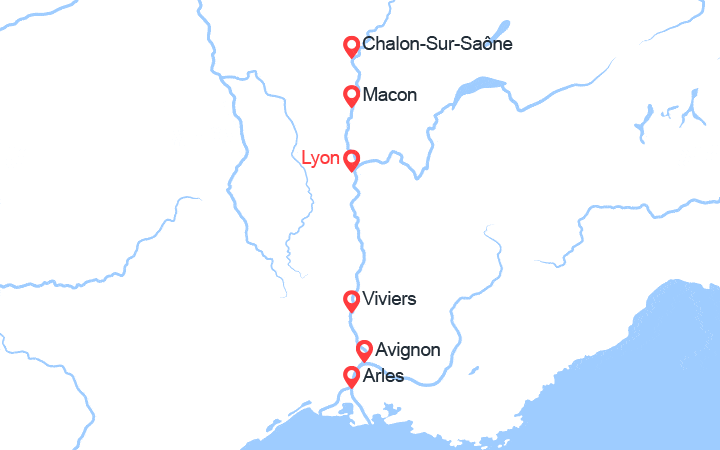 Carte itinéraire croisière De la Bourgogne à la Provence