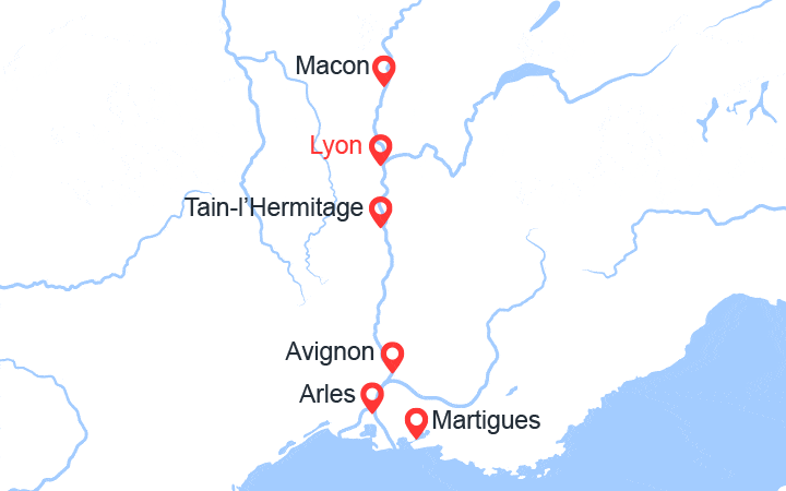 Carte itinéraire croisière De Lyon à Martigues, porte de la Méditerranée (LMM_2)