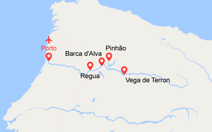 Carte itinéraire croisière De Porto vers l'Espagne : La vallée du Douro, Salamanque (POP)