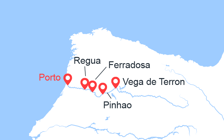 Carte itinéraire croisière De Porto vers l’Espagne : la vallée du Douro, Salamanque (POP_PP)