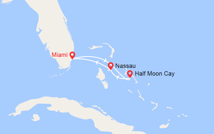 Carte itinéraire croisière Escapade aux Bahamas