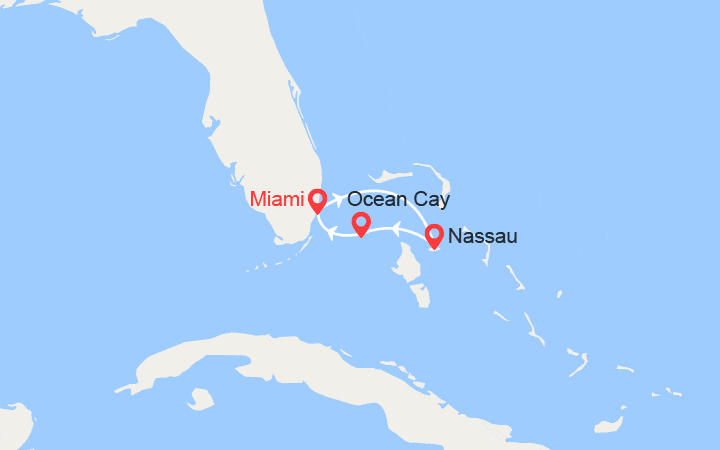 Carte itinéraire croisière Escapade aux Bahamas: Nassau et MSC Ocean Cay