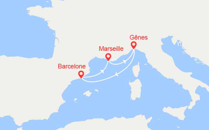 Carte itinéraire croisière Escapade en Méditerranée