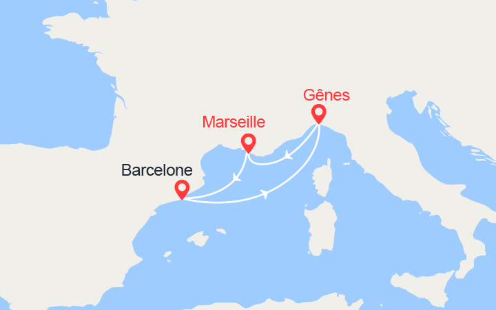 Carte itinéraire croisière Escapade Espagne, Italie