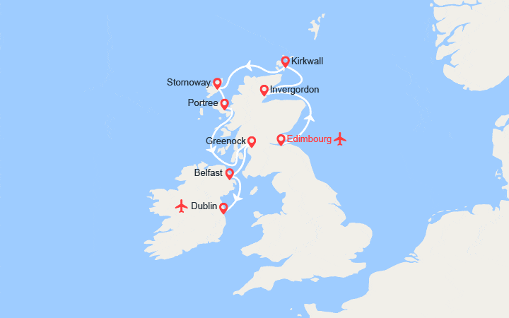 Carte itinéraire croisière Grand tour d'Ecosse