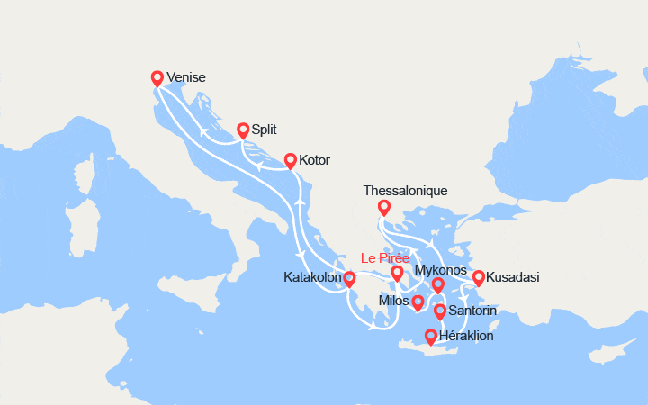 Carte itinéraire croisière Idyllique mer Egée