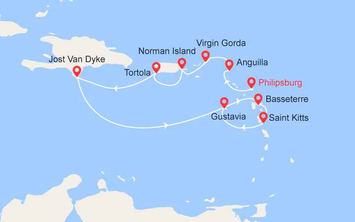 Carte itinéraire croisière Îles aux trésors