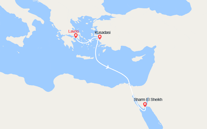 Carte itinéraire croisière Îles Grecques, Grèce, Turquie, Égypte