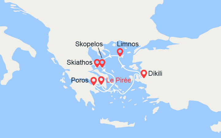 Carte itinéraire croisière Iles Sporades