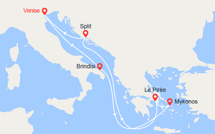 Carte itinéraire croisière Italie, Iles grecques, Croatie