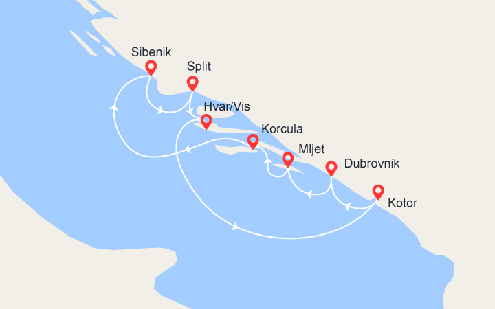 Carte itinéraire croisière La Croatie et le Monténégro (DHD_PP)