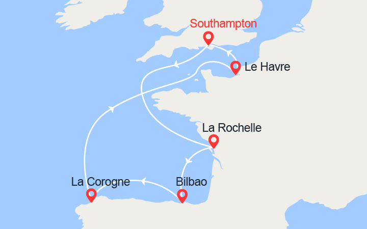 Carte itinéraire croisière Le long de la Côte Atlantique