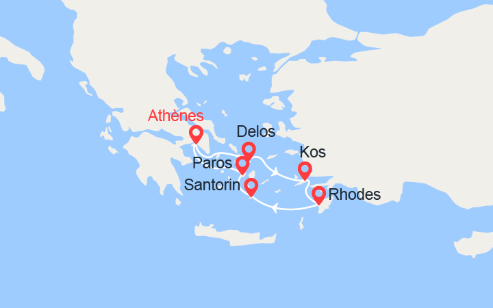 Carte itinéraire croisière Les Cyclades et le Dodécanèse, îles confidentielles de la Mer Égée (ANA_PP)