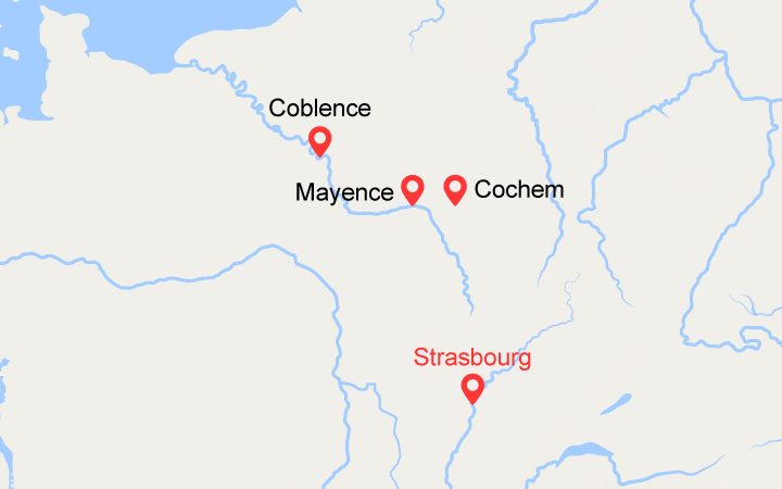 Carte itinéraire croisière Les vallées de la Moselle et du Rhin, la magie de deux fleuves (SCM)
