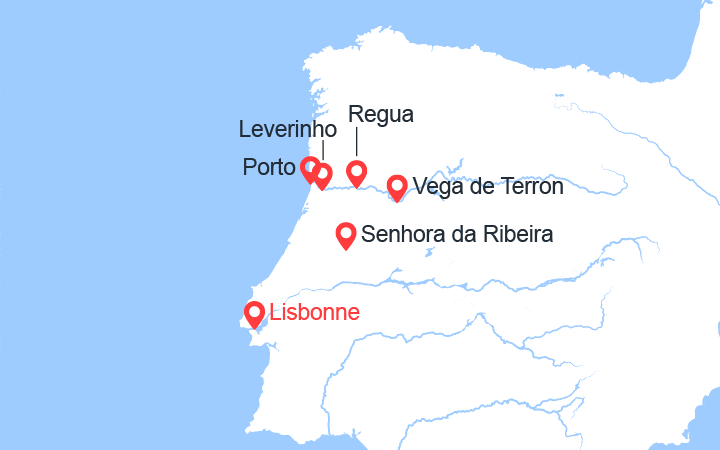 Carte itinéraire croisière Lisbonne, Porto et la vallée du Douro (POI_PP)
