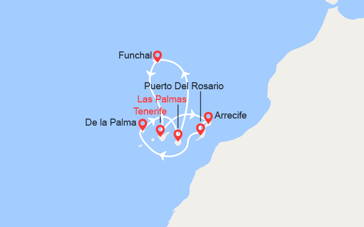 Carte itinéraire croisière Madère & Iles Canaries