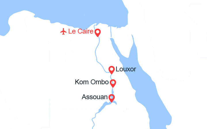 Carte itinéraire croisière Magie du Nil et découverte du Caire