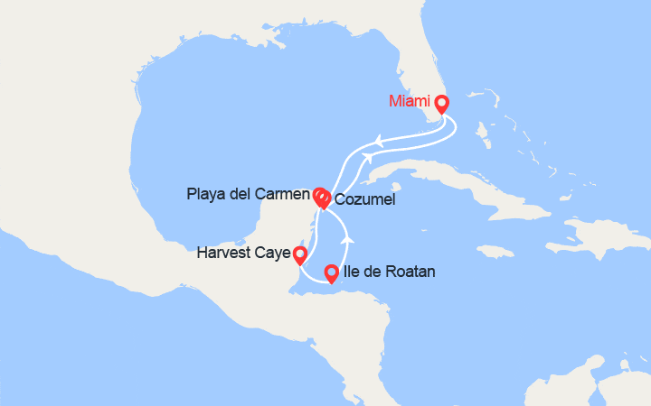Carte itinéraire croisière Mexique, Honduras