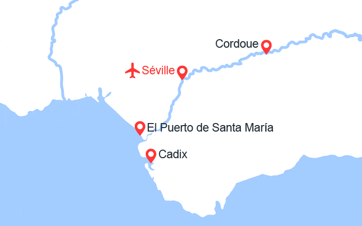 Carte itinéraire croisière Noël Andalou : Le Guadalquivir et la baie de Cadix (NAD)