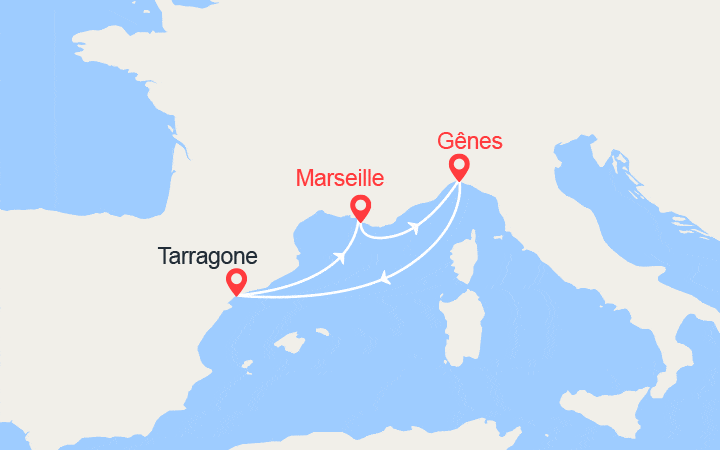 Carte itinéraire croisière Provence, Espagne