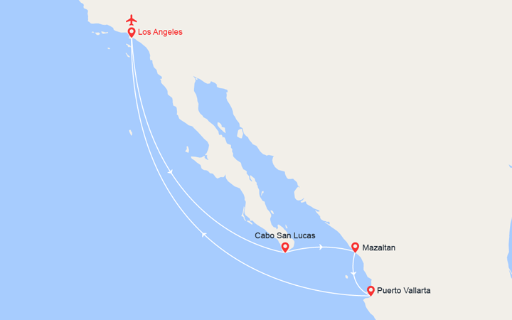 Carte itinéraire croisière Riviera mexicaine de Los Angeles