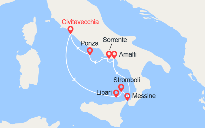 Carte itinéraire croisière Sicile & Italie
