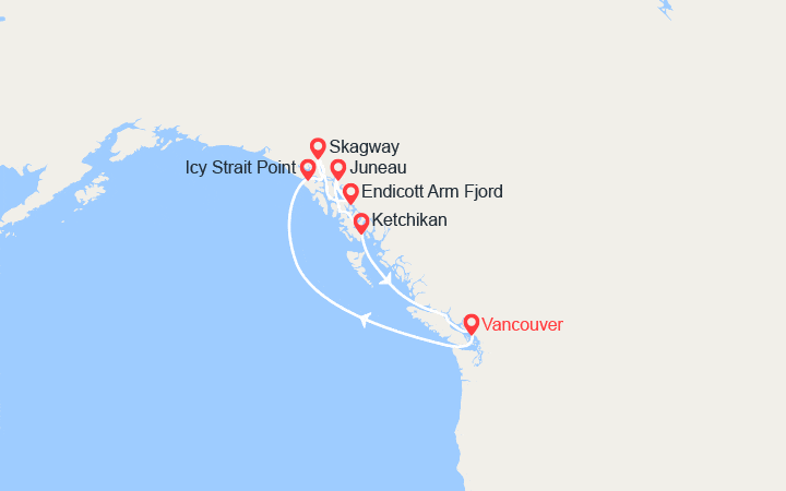 Carte itinéraire croisière A la découverte de l'Alaska