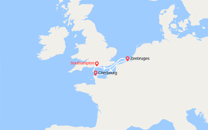 Carte itinéraire croisière Angleterre, Belgique, France