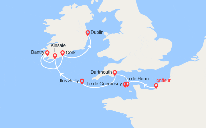 Carte itinéraire croisière Archipels britanniques et rivages celtiques