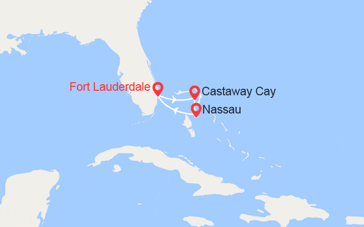 Carte itinéraire croisière Bahamas au départ de Fort Lauderdale