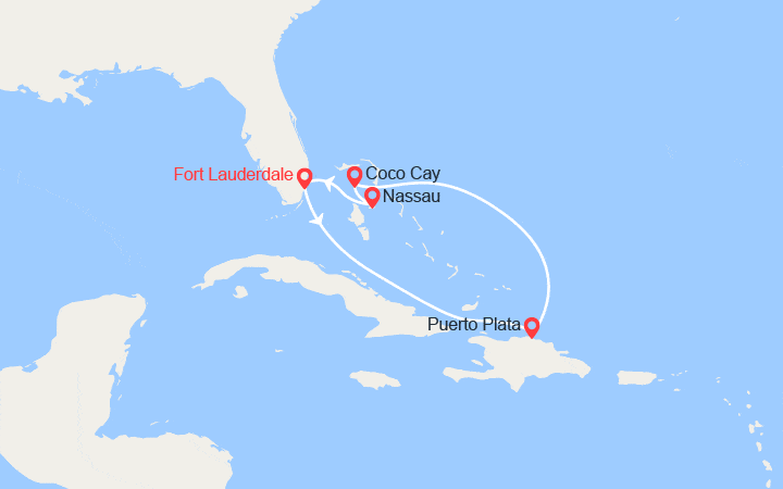 Carte itinéraire croisière Bahamas et Rép. Dominicaine