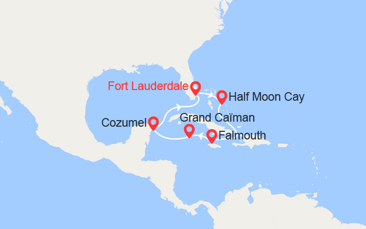Carte itinéraire croisière Bahamas, Jamaïque, Îles Caïmans, Mexique