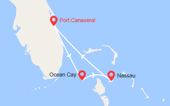 Carte itinéraire croisière Bahamas : Ocean Cay, Nassau