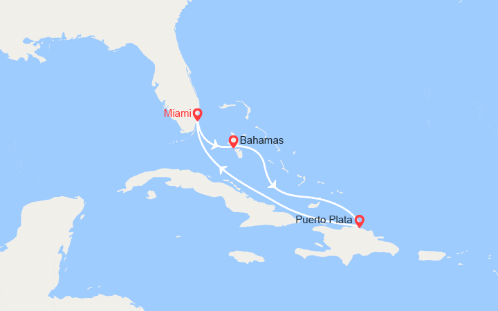 Carte itinéraire croisière Bahamas, Rép. Dominicaine