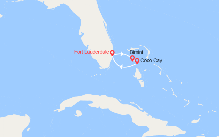 Carte itinéraire croisière Bimini et CocoCay