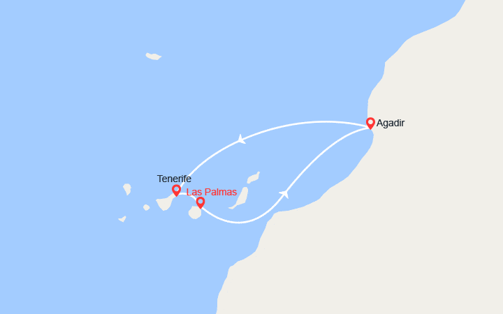 Carte itinéraire croisière Canaries et Maroc