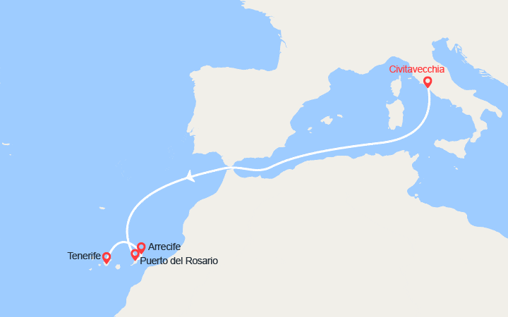 Carte itinéraire croisière Canaries : Fuertoventura, Lanzarote, Tenerife
