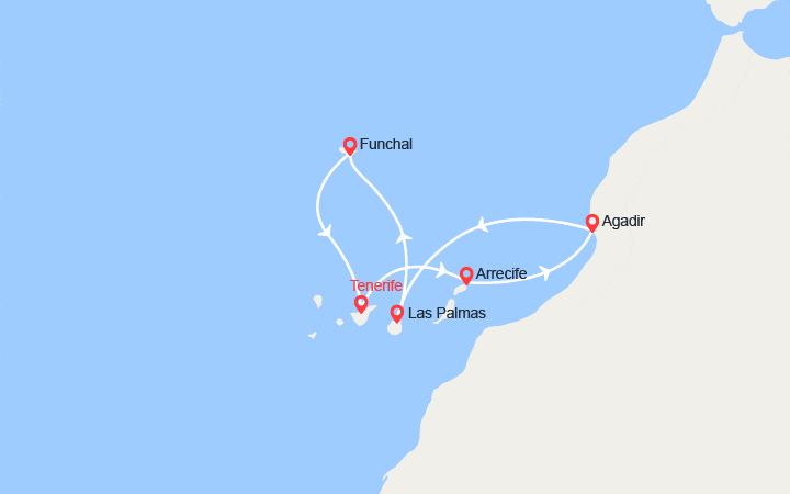 Carte itinéraire croisière Canaries, Maroc, Madère