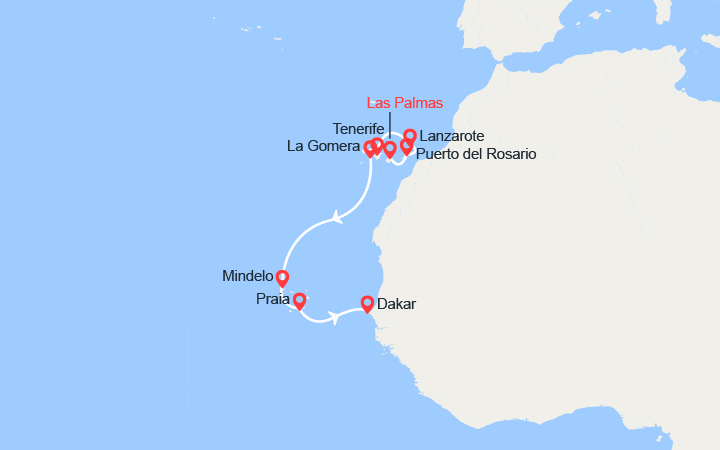 Carte itinéraire croisière Canaries, Portugal