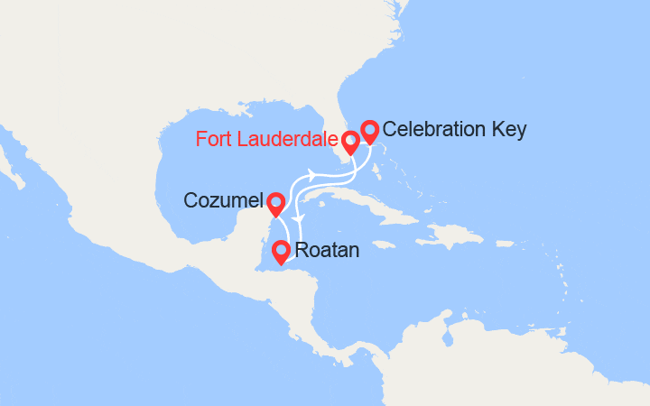 Carte itinéraire croisière Caraïbes Ouest : Honduras, Mexique, Princess Cays