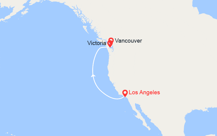 Carte itinéraire croisière Côte Pacifique : de Los Angeles à Vancouver