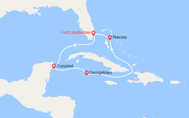 Carte itinéraire croisière Cozumel, Grand Cayman, Bahamas